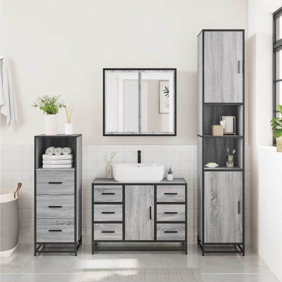 Set de muebles de baño 3 pzas madera contrachapada gris