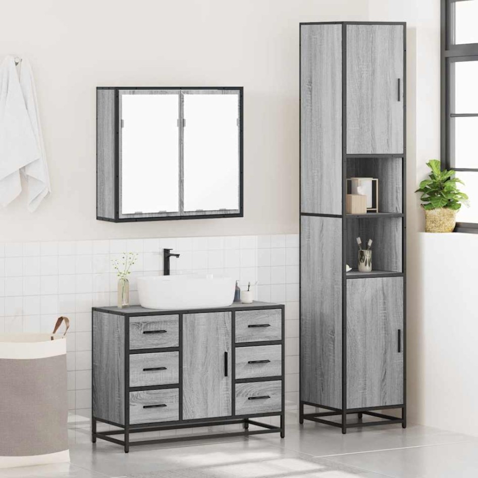 Set de muebles de baño 3 pzas madera contrachapada gris