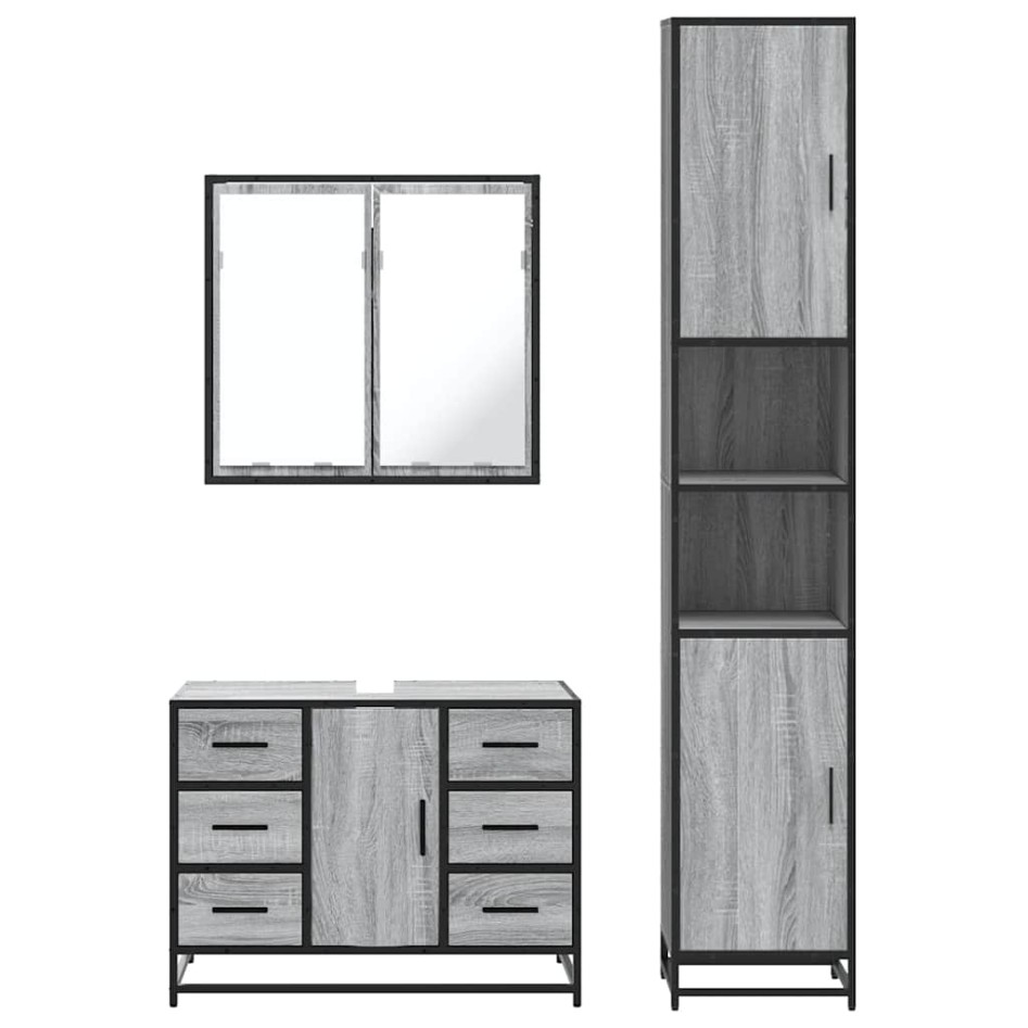 Set de muebles de baño 3 pzas madera contrachapada gris
