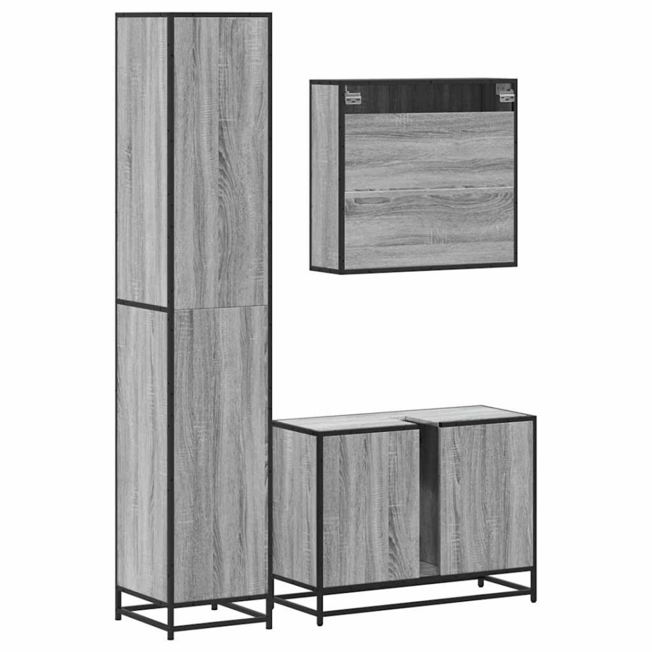 Set de muebles de baño 3 pzas madera contrachapada gris