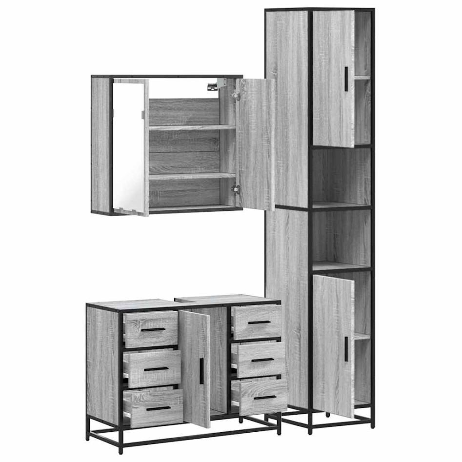 Set de muebles de baño 3 pzas madera contrachapada gris