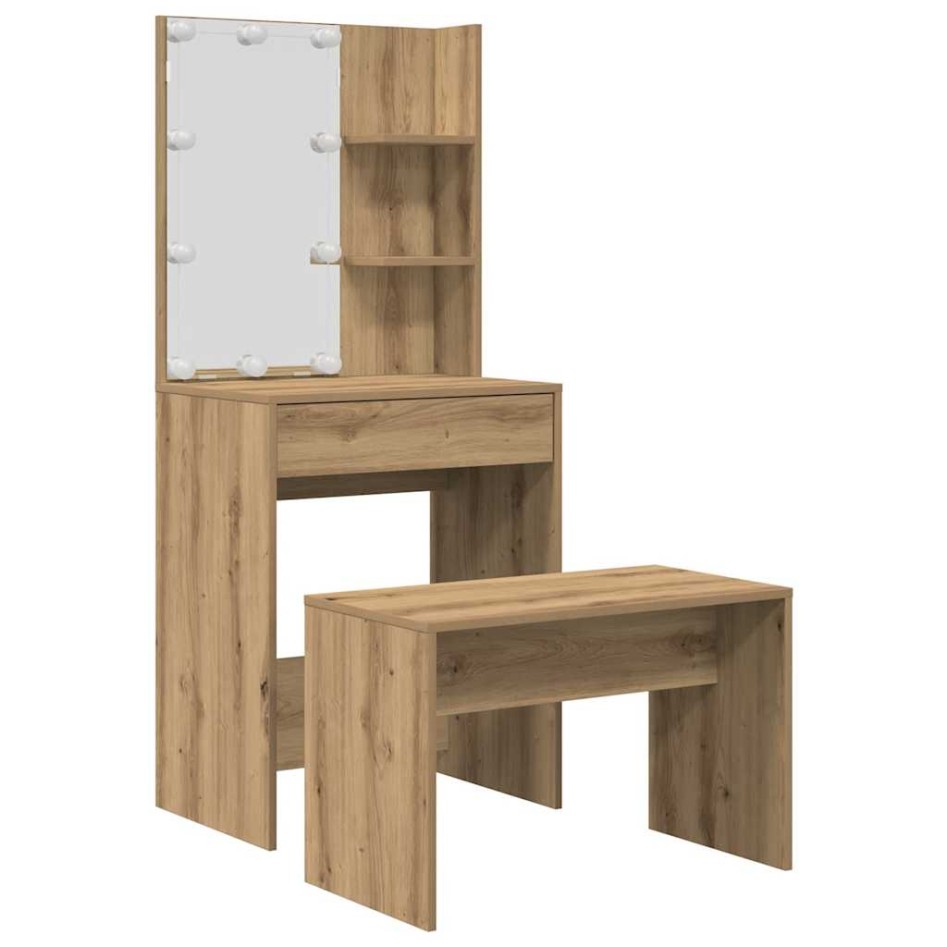 Juego de tocador con LED madera artesanal de