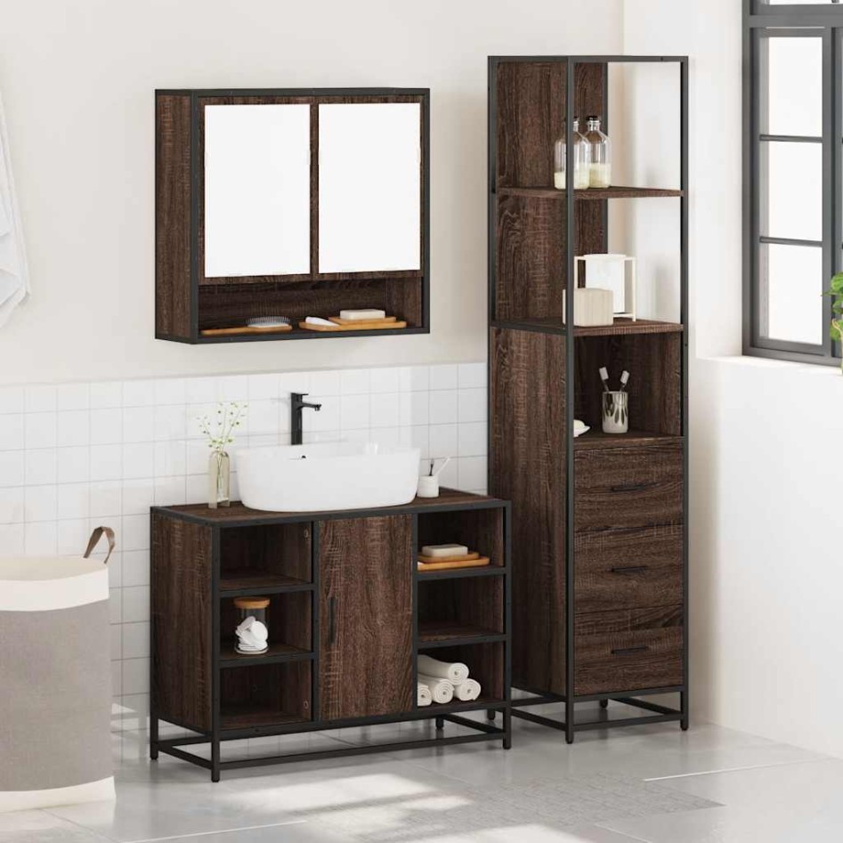 Set de muebles baño 3 pzas madera contrachapada roble