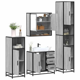 Set de muebles de baño 4 pzas madera contrachapada gris