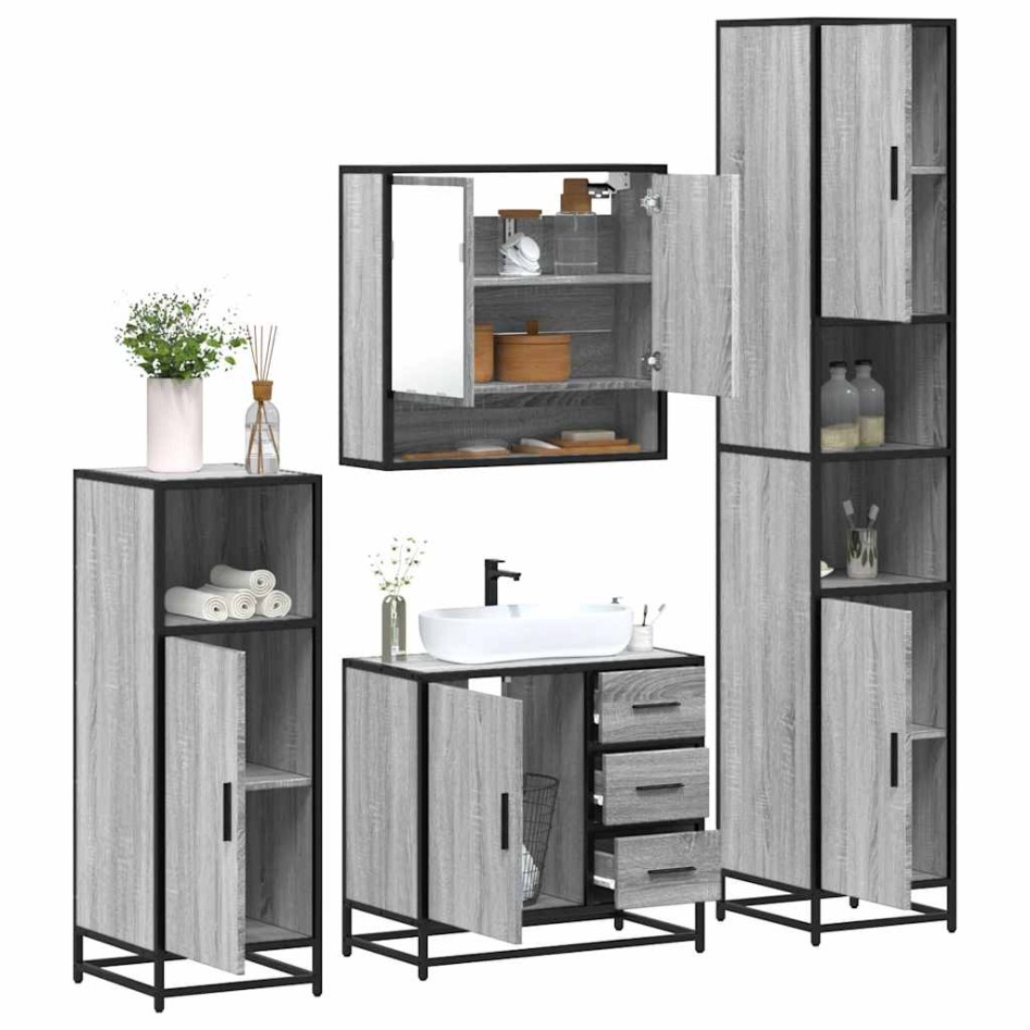 Set de muebles de baño 4 pzas madera contrachapada gris
