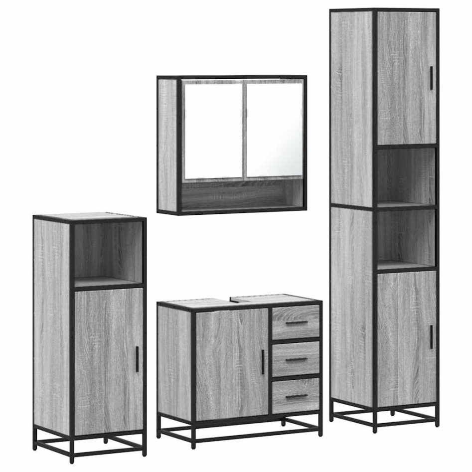 Set de muebles de baño 4 pzas madera contrachapada gris