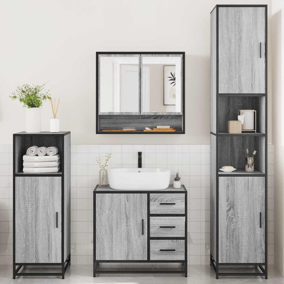 Set de muebles de baño 4 pzas madera contrachapada gris