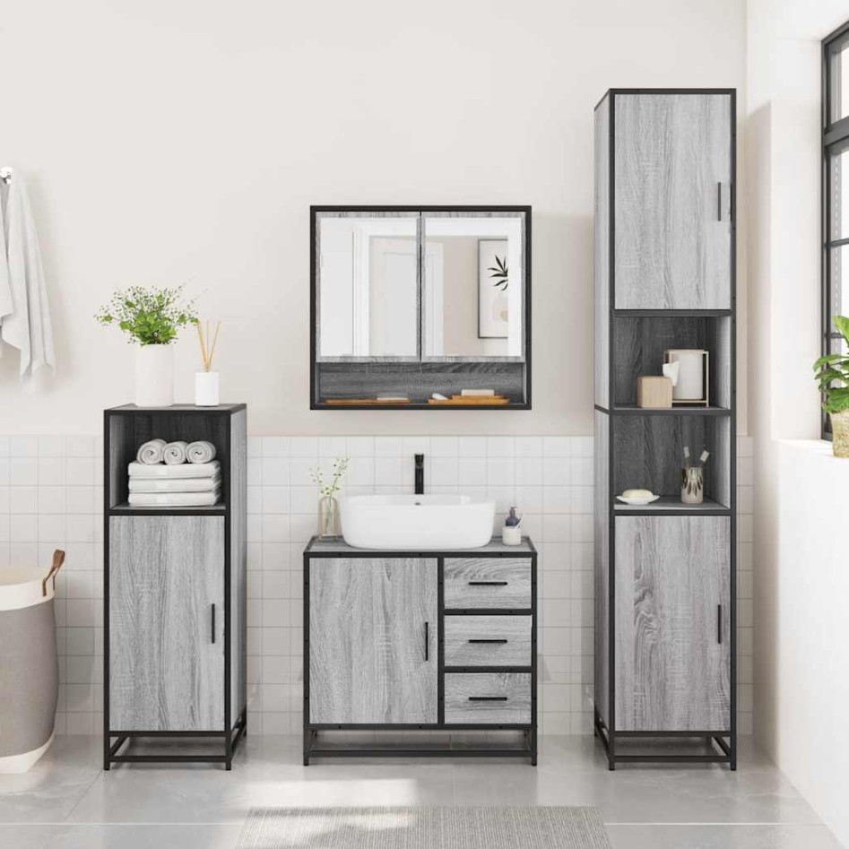 Set de muebles de baño 4 pzas madera contrachapada gris