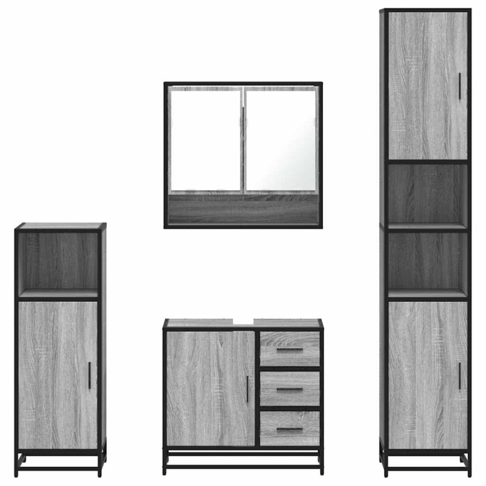 Set de muebles de baño 4 pzas madera contrachapada gris