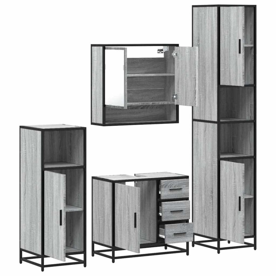 Set de muebles de baño 4 pzas madera contrachapada gris