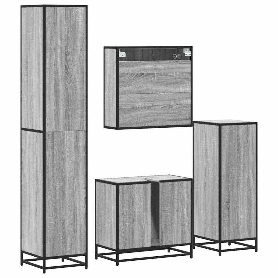 Set de muebles de baño 4 pzas madera contrachapada gris