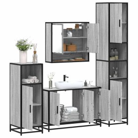 Set de muebles de baño 4 pzas madera contrachapada gris