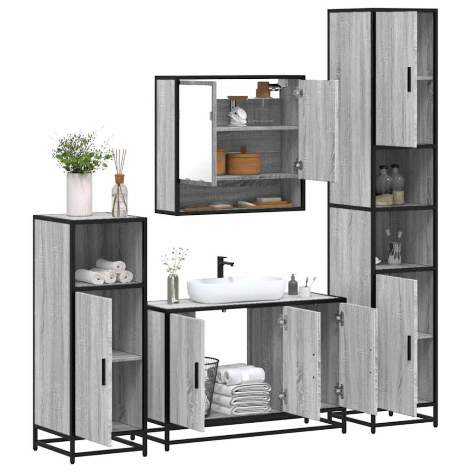 Set de muebles de baño 4 pzas madera contrachapada gris
