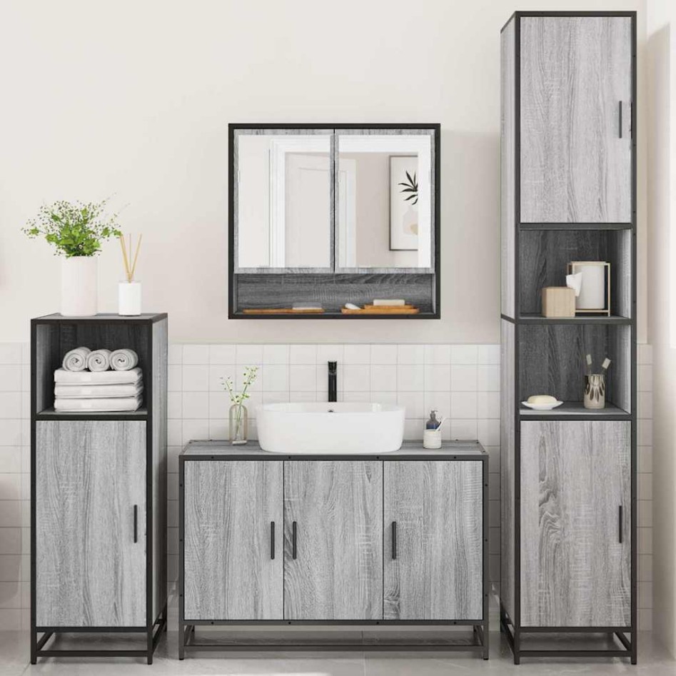Set de muebles de baño 4 pzas madera contrachapada gris
