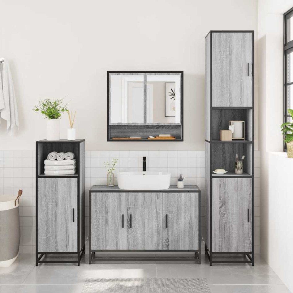 Set de muebles de baño 4 pzas madera contrachapada gris