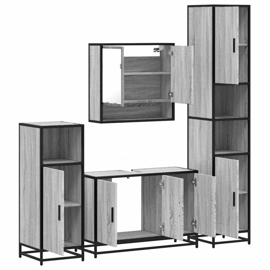 Set de muebles de baño 4 pzas madera contrachapada gris