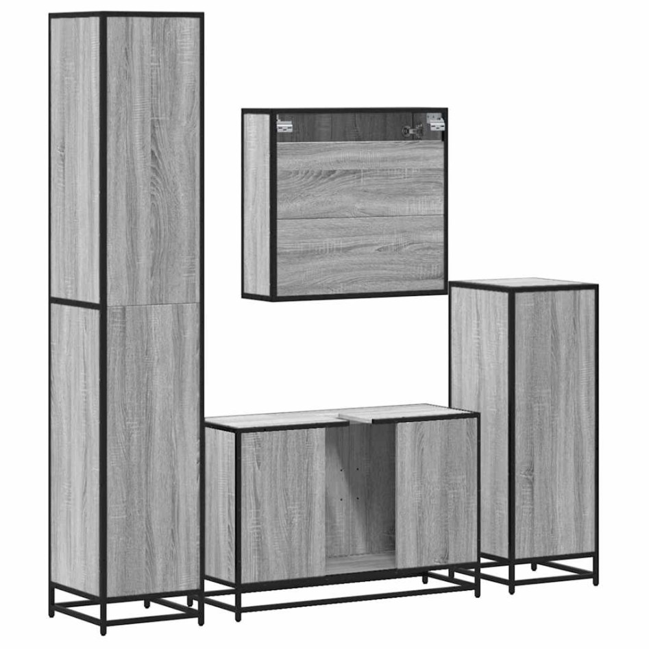 Set de muebles de baño 4 pzas madera contrachapada gris