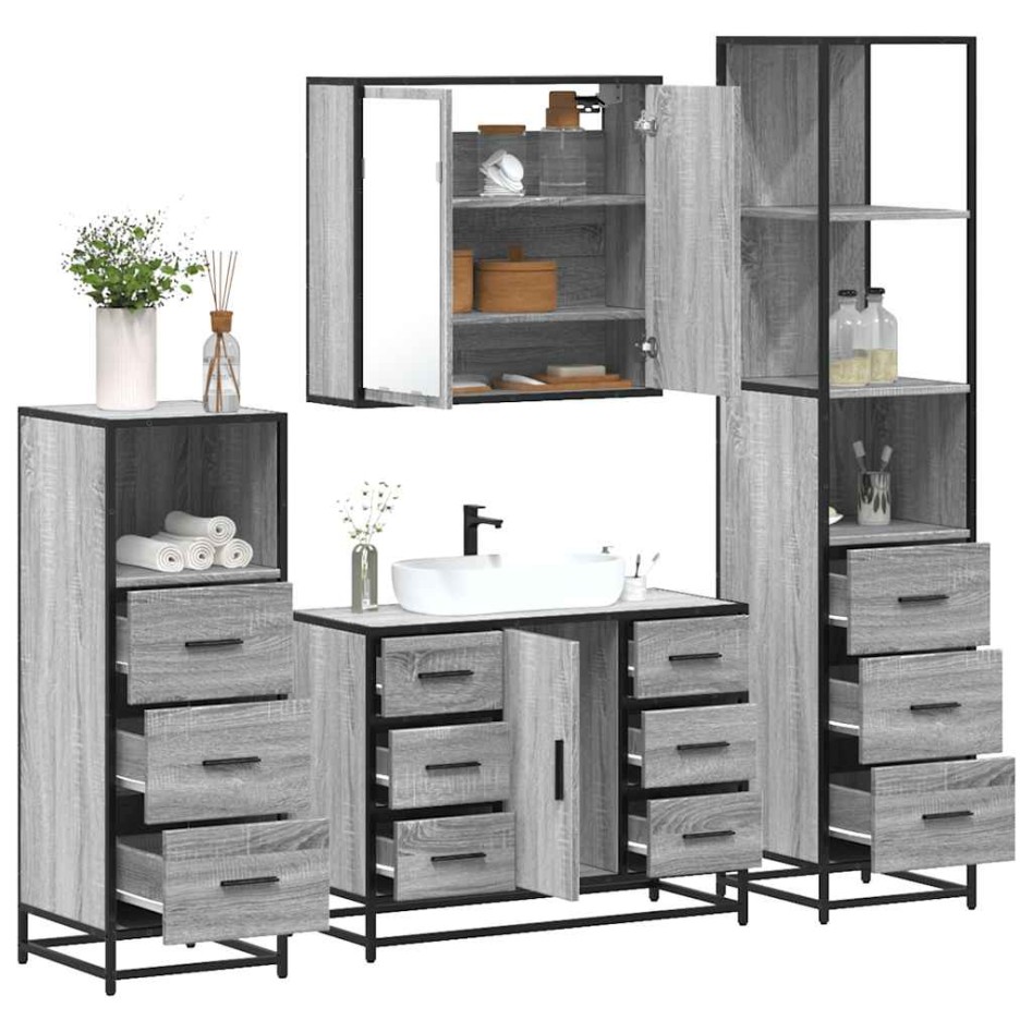 Set de muebles de baño 4 pzas madera contrachapada gris