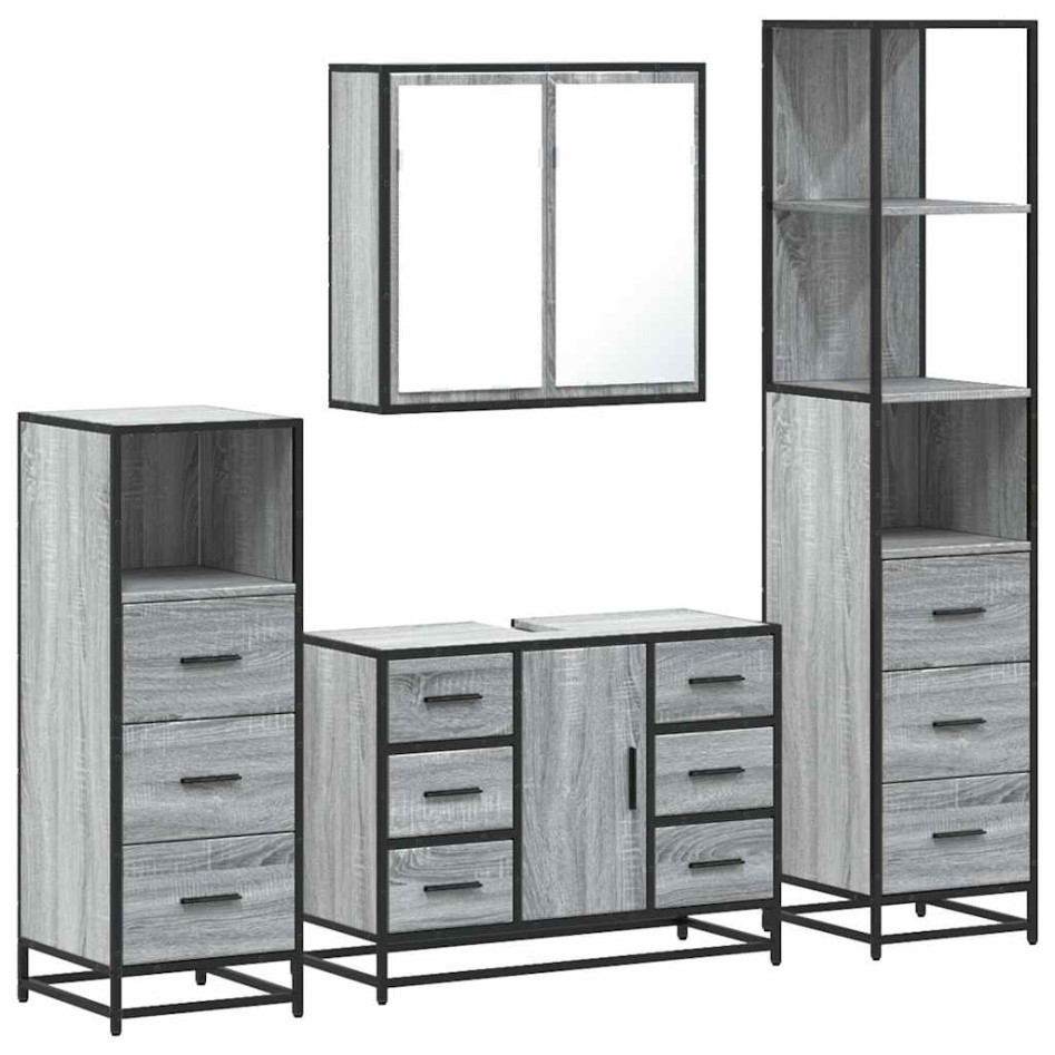 Set de muebles de baño 4 pzas madera contrachapada gris