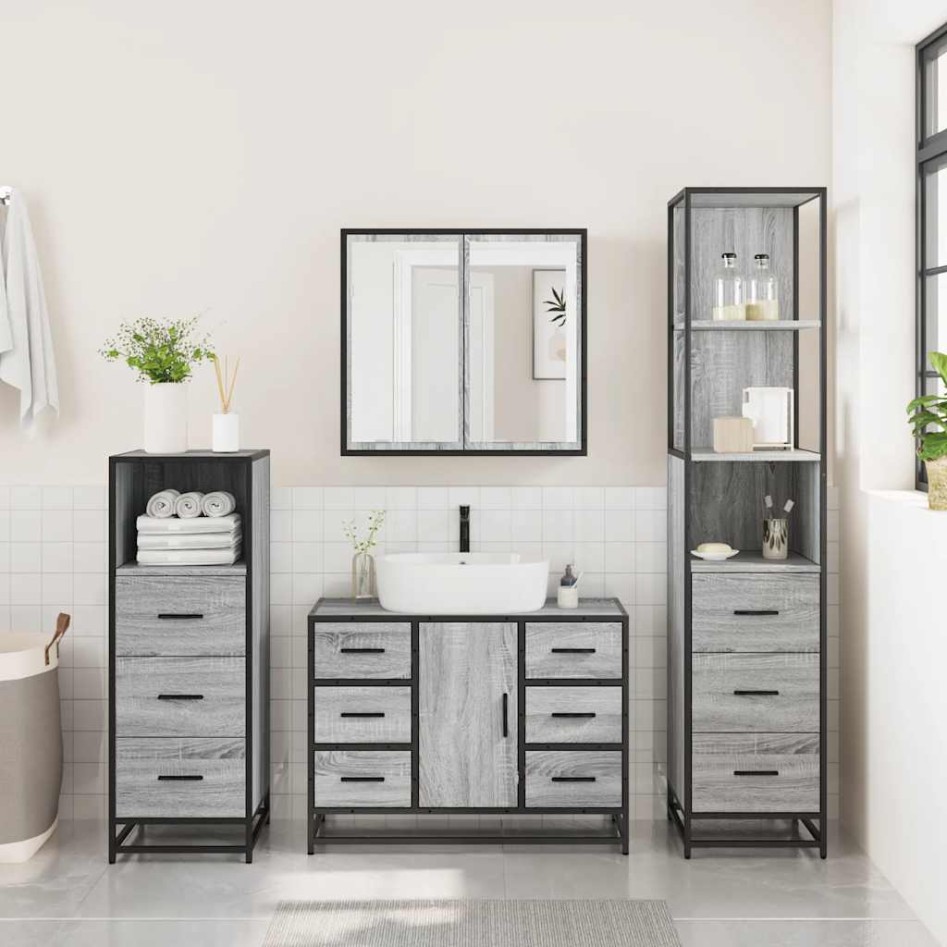 Set de muebles de baño 4 pzas madera contrachapada gris