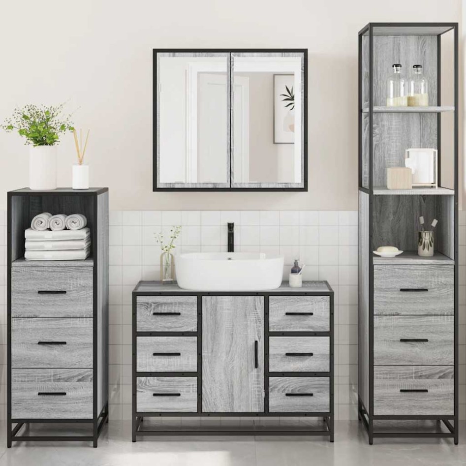Set de muebles de baño 4 pzas madera contrachapada gris