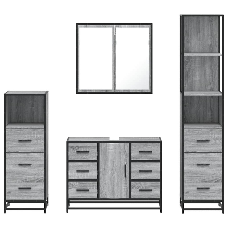 Set de muebles de baño 4 pzas madera contrachapada gris