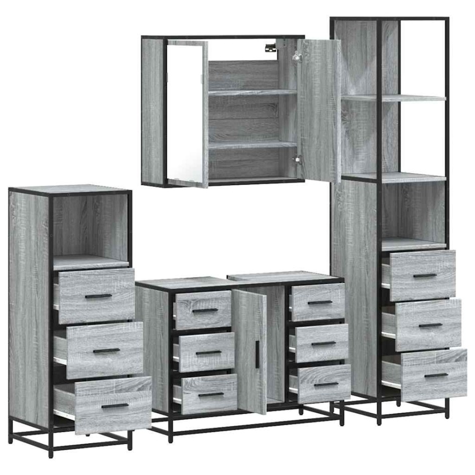 Set de muebles de baño 4 pzas madera contrachapada gris