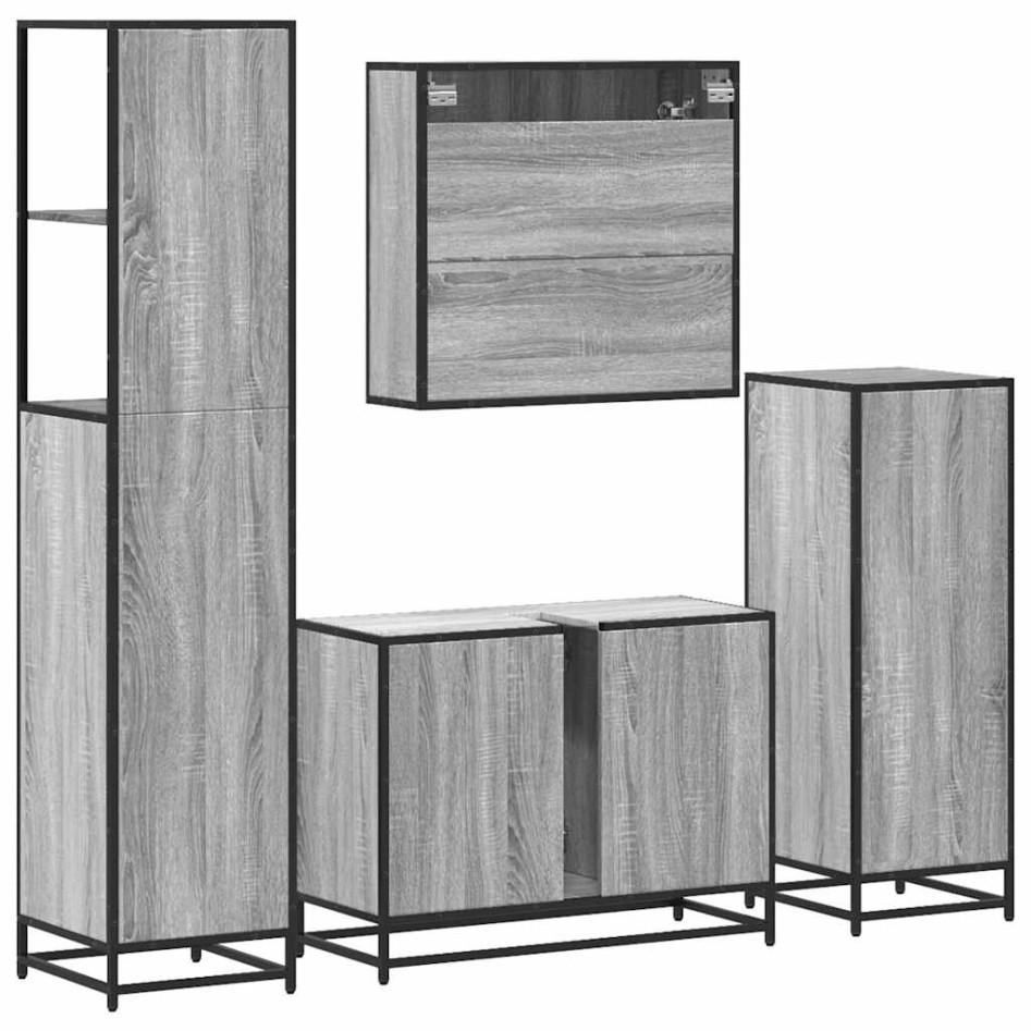 Set de muebles de baño 4 pzas madera contrachapada gris