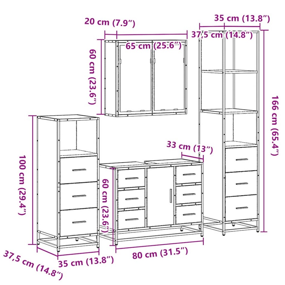 Set de muebles de baño 4 pzas madera contrachapada gris