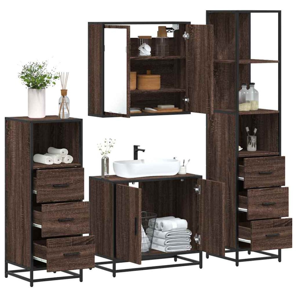 Set de muebles baño 4 pzas madera contrachapada roble