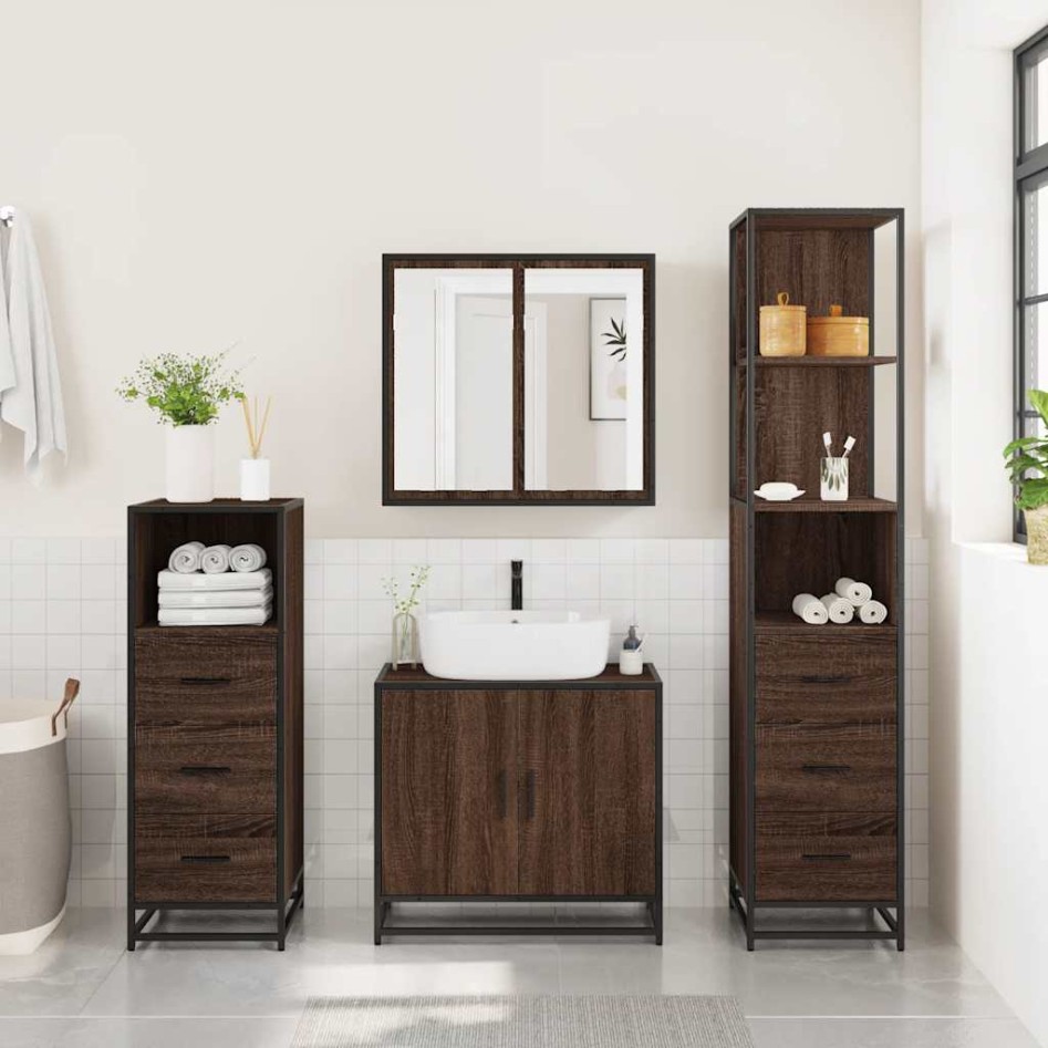 Set de muebles baño 4 pzas madera contrachapada roble