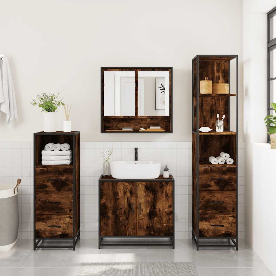 Set de muebles baño 4 pzas madera contrachapada roble