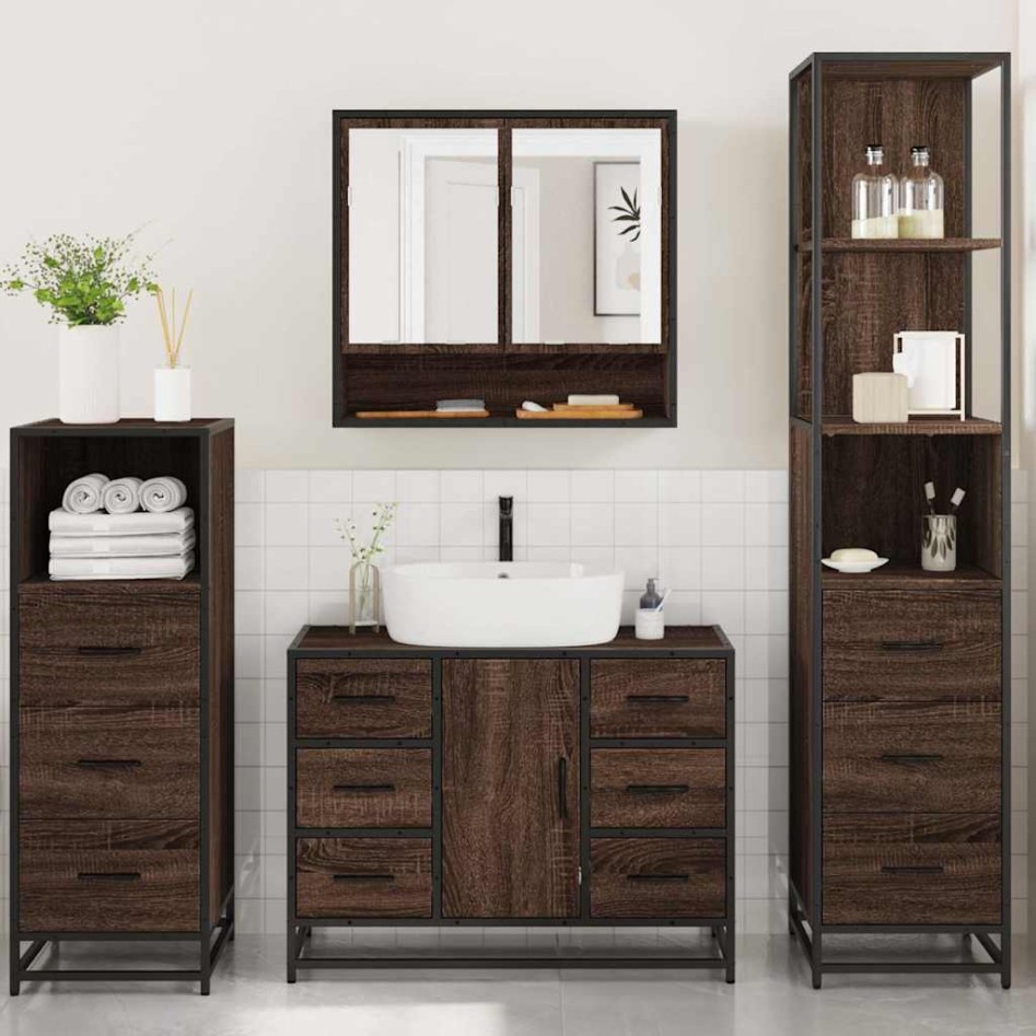 Set de muebles baño 4 pzas madera contrachapada roble