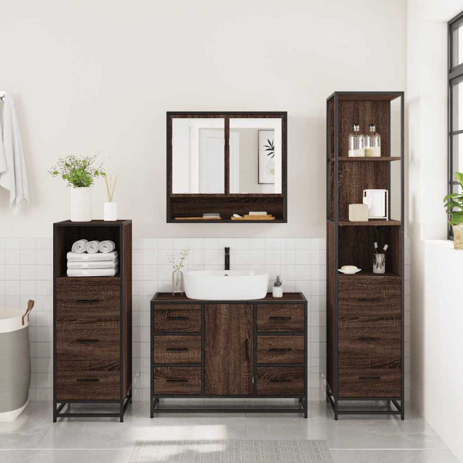 Set de muebles baño 4 pzas madera contrachapada roble