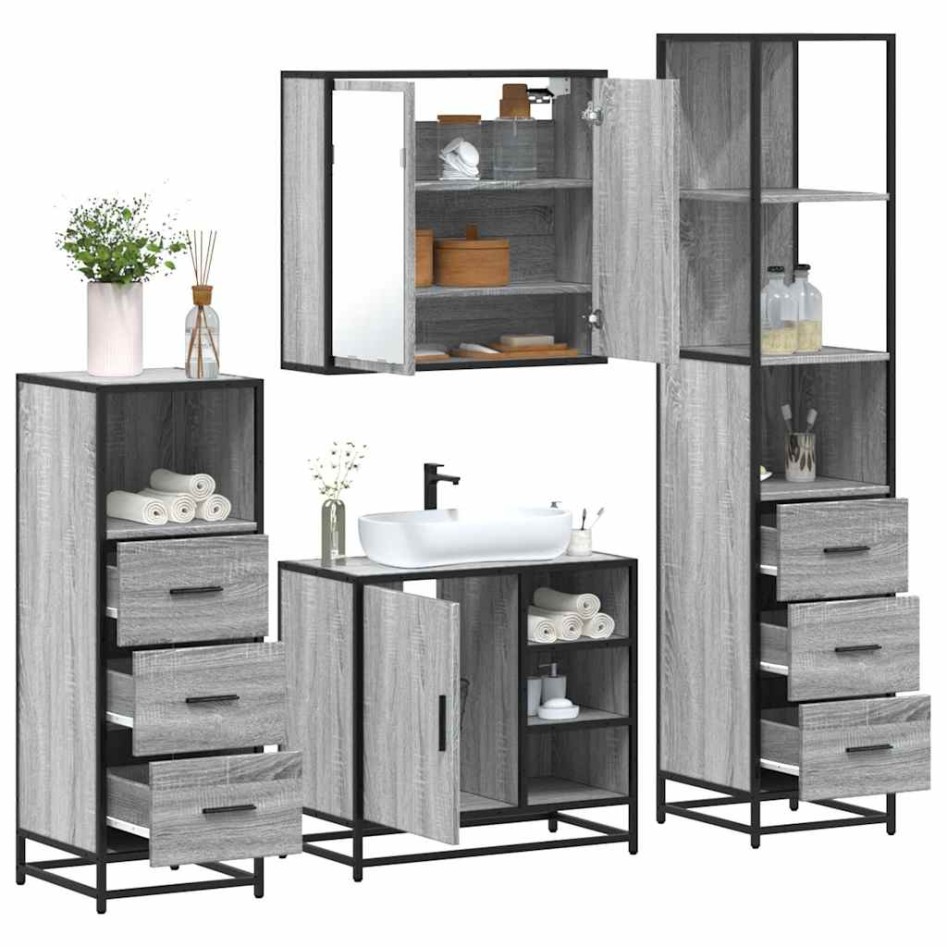 Set de muebles de baño 4 pzas madera contrachapada gris