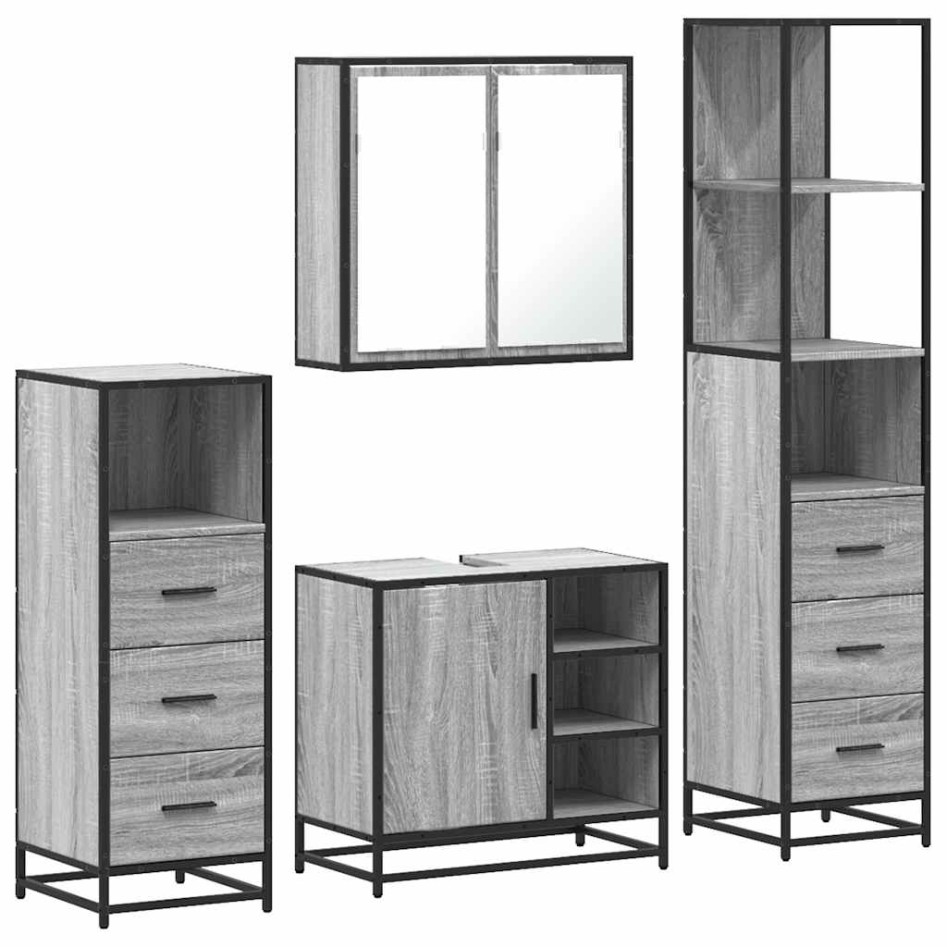 Set de muebles de baño 4 pzas madera contrachapada gris