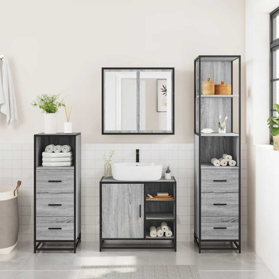 Set de muebles de baño 4 pzas madera contrachapada gris