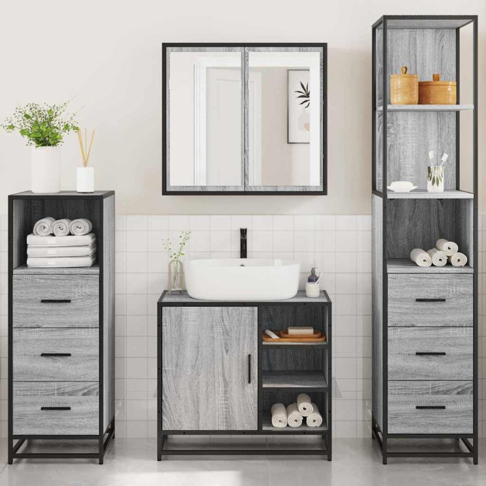 Set de muebles de baño 4 pzas madera contrachapada gris