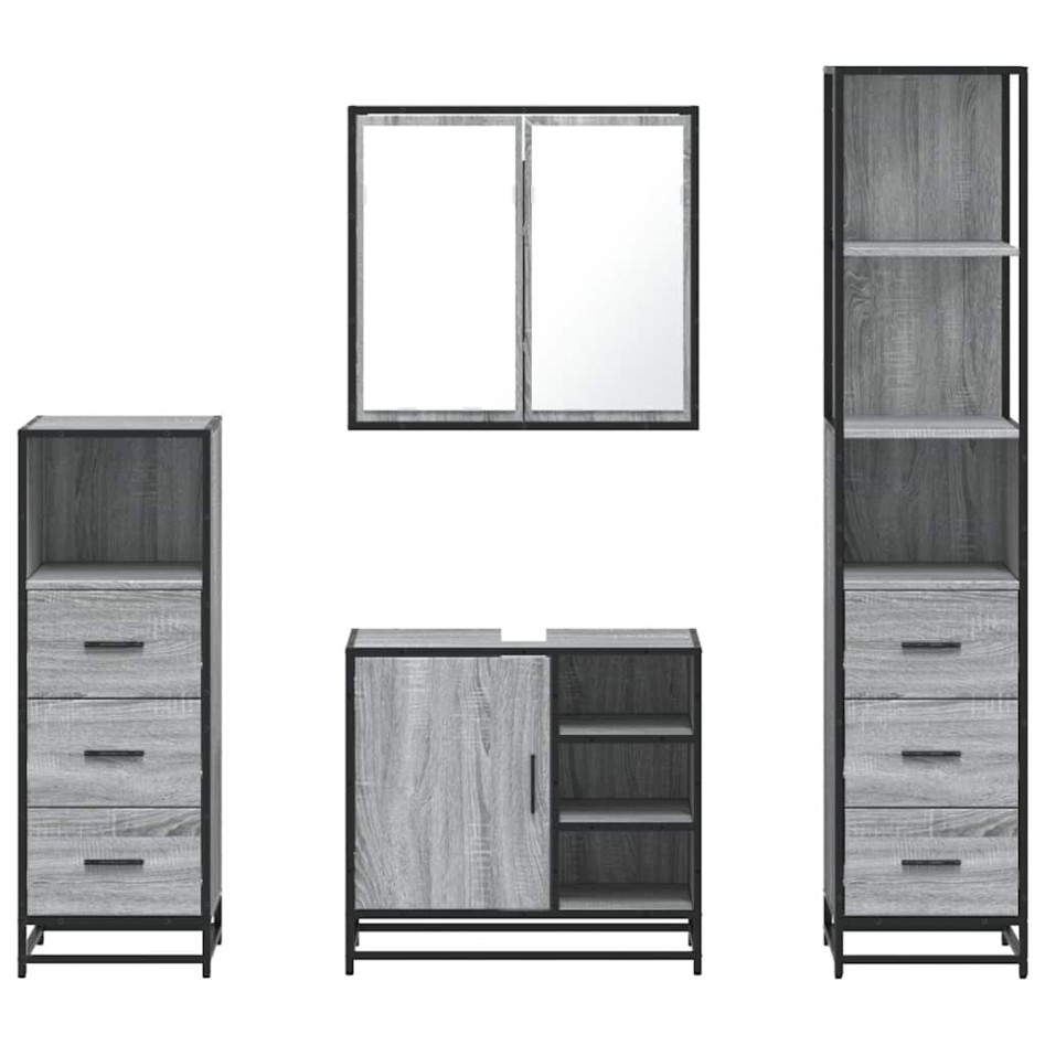 Set de muebles de baño 4 pzas madera contrachapada gris