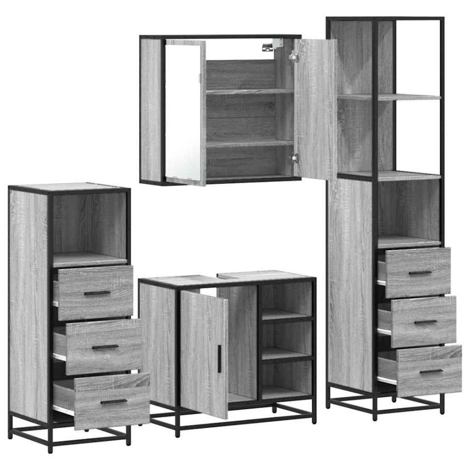 Set de muebles de baño 4 pzas madera contrachapada gris