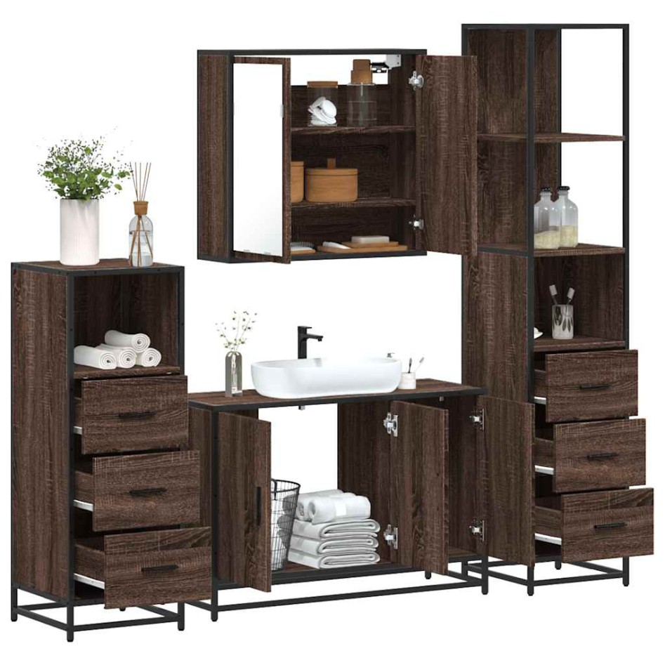 Set de muebles baño 4 pzas madera contrachapada roble
