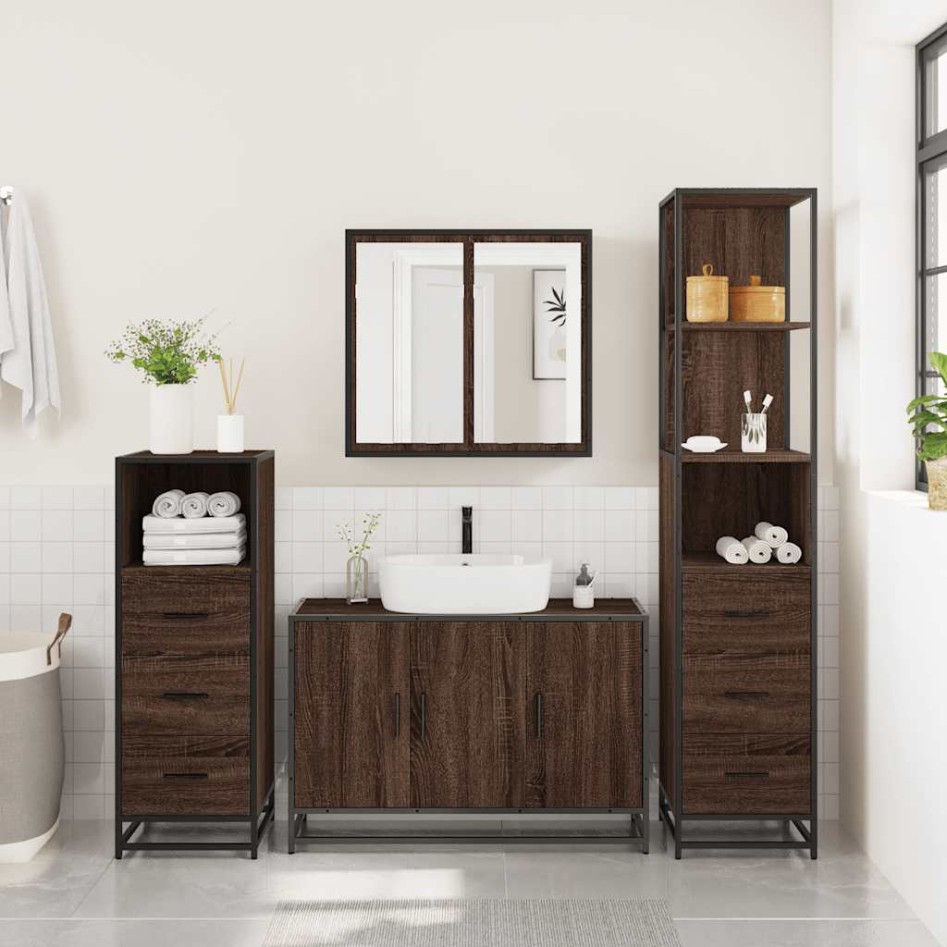 Set de muebles baño 4 pzas madera contrachapada roble