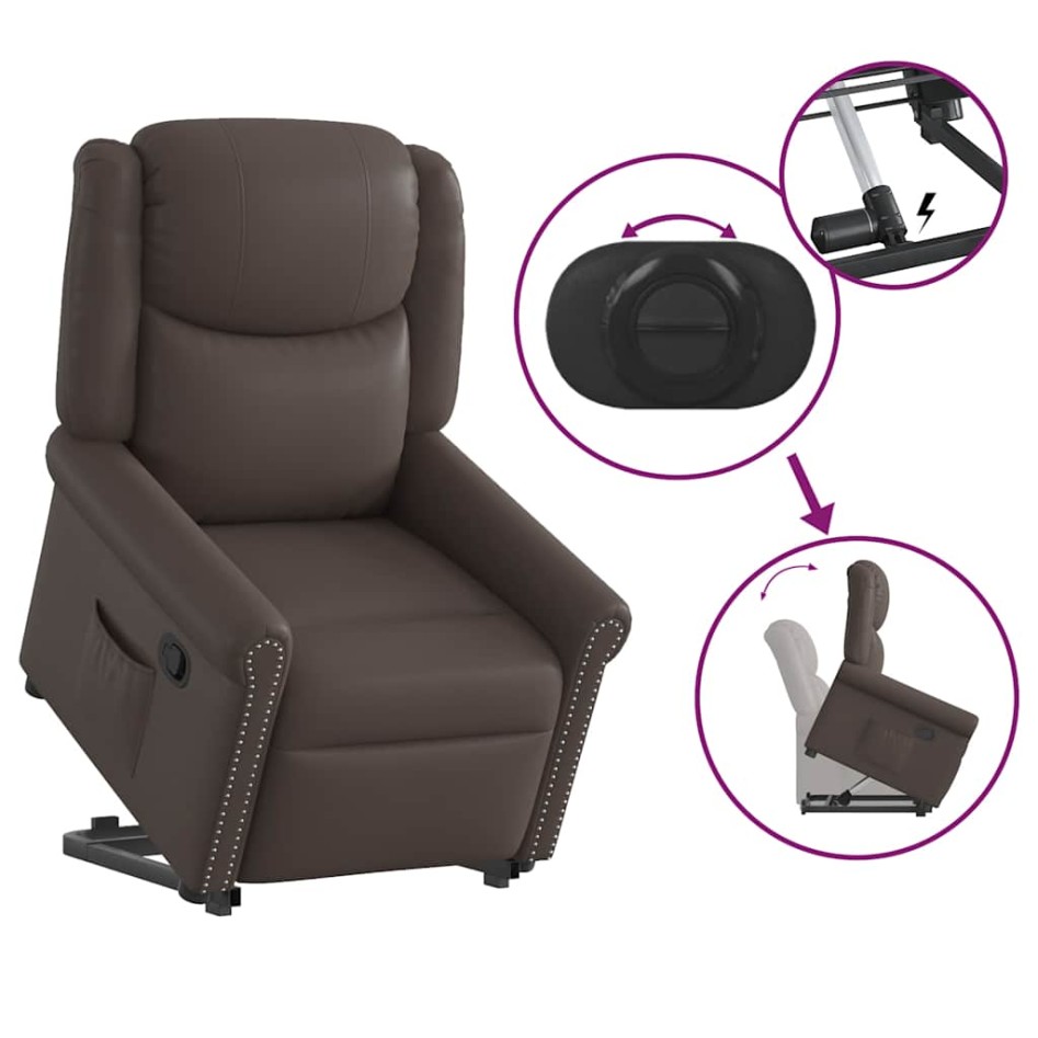 Sillón reclinable vertical de cuero sintético marrón