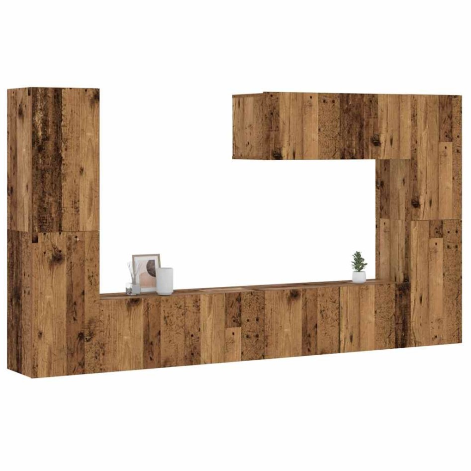 Muebles de TV de pared 7 uds madera vieja madera de