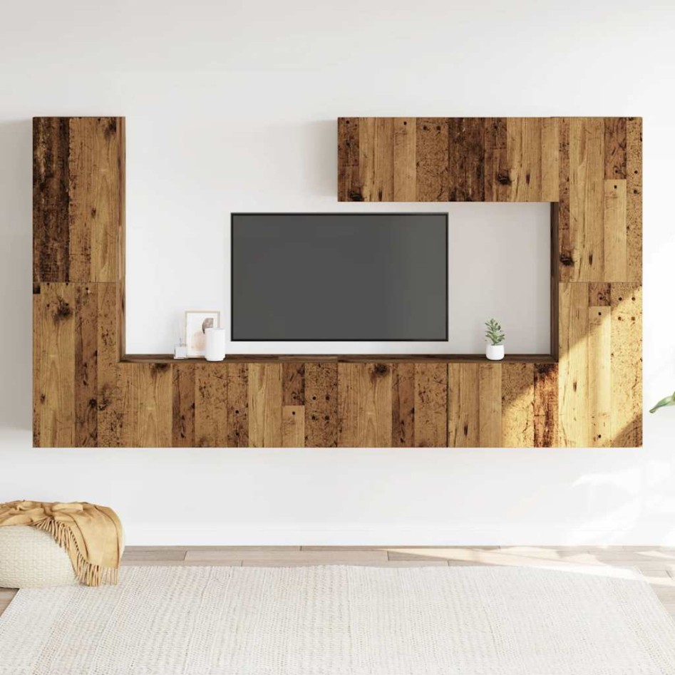 Muebles de TV de pared 7 uds madera vieja madera de