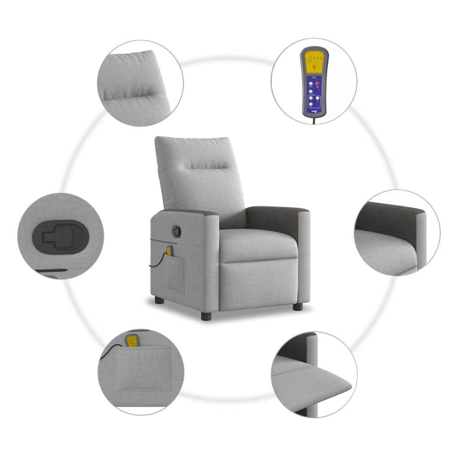 Sillón de masaje reclinable de tela gris