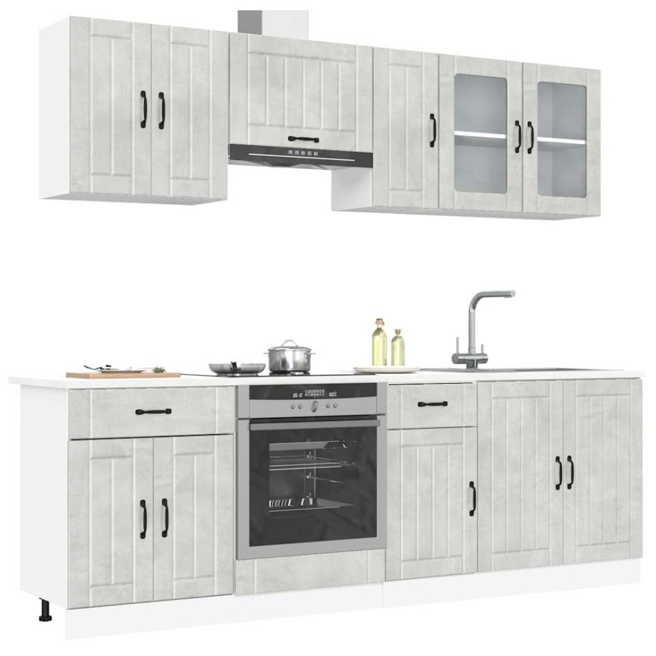 Mueble cocina Kalmar gris hormigón 8 pzas madera