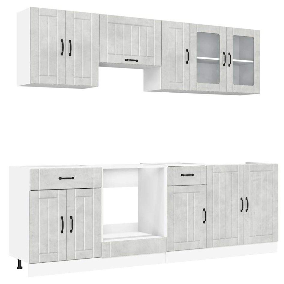 Mueble cocina Kalmar gris hormigón 8 pzas madera