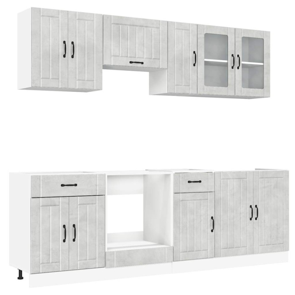 Mueble cocina Kalmar gris hormigón 8 pzas madera