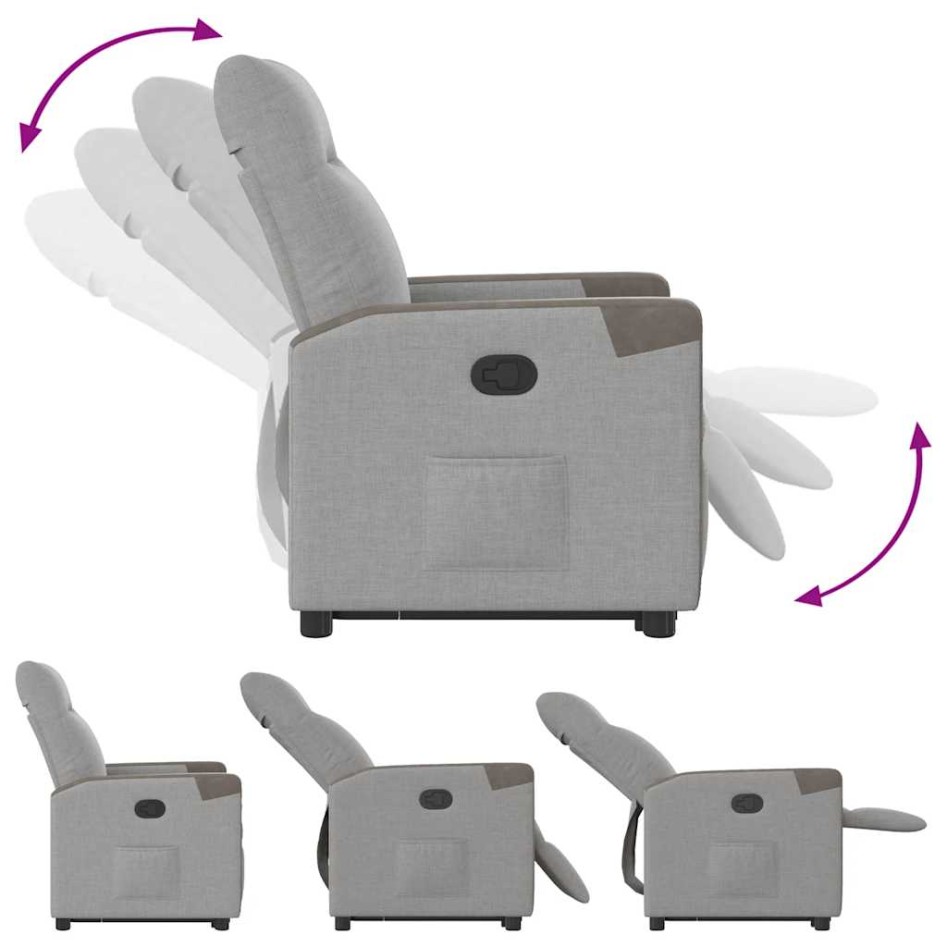 Sillón reclinable elevable de tela gris